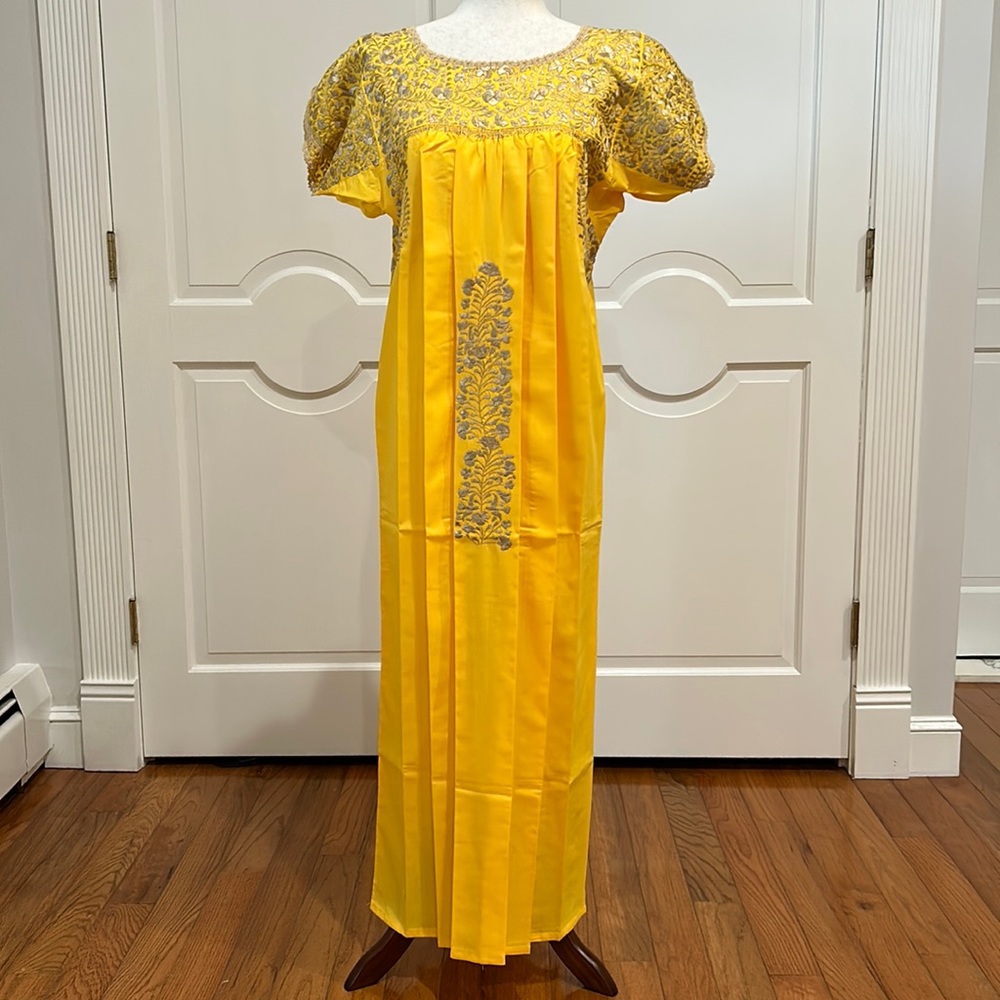 San Antonino Maxi Dress, Oaxaca Mexican dress. hand Embroidered. Silk Th…